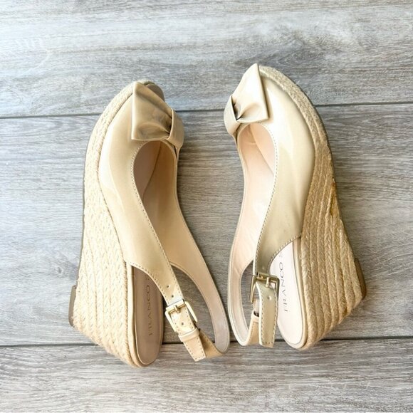 Franco Sarto Beige Vegan Patent Leather Slingback Peep Toe Wedge Esapdrille - Picture 10 of 14